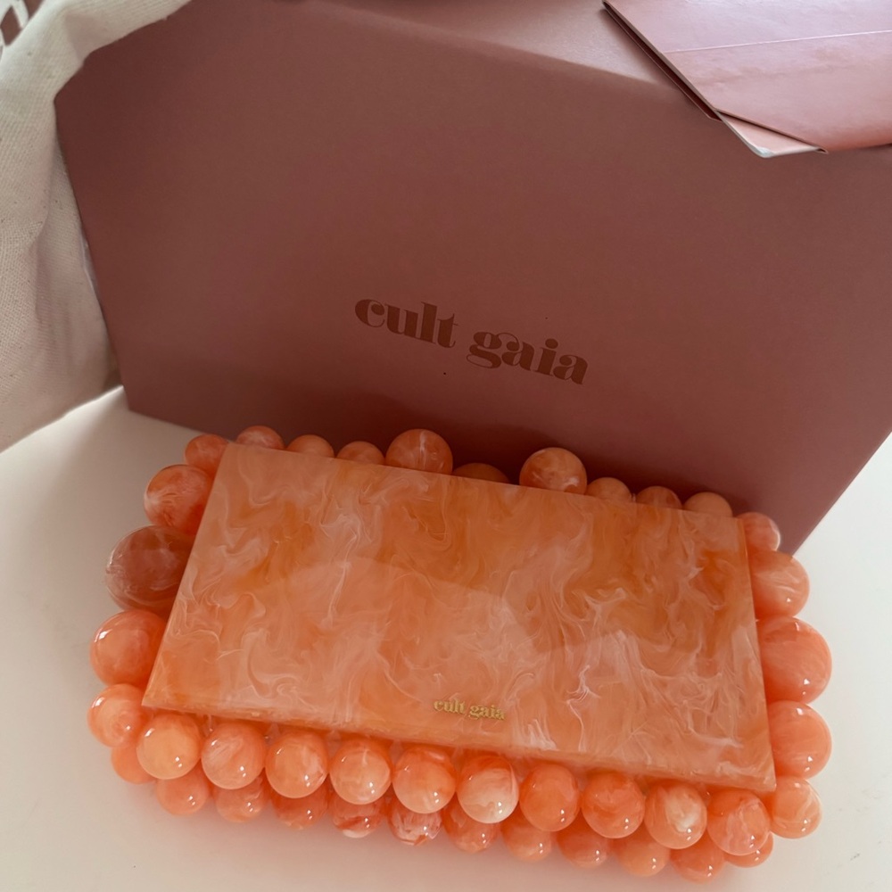 Cult Gaia Eos Marbled Acrylic Clutch Papaya